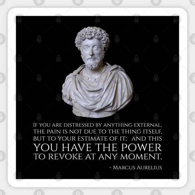 If you are distressed by anything external, the pain is not due to the thing itself, but to your estimate of it; and this you have the power to revoke at any moment. - Marcus Aurelius Sticker by Styr Designs